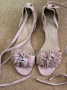 Madewell Blush Pink Suede Pom-Pom Ankle Tie Sandals